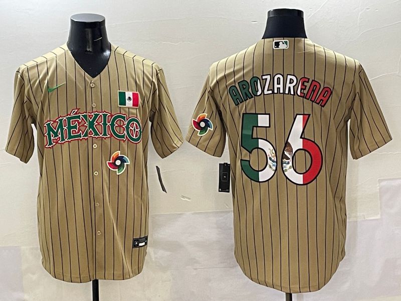 Men Mexico #56 Arozarena Brown Stripe Joint Name 2025 Nike MLB Jersey style 16->more jerseys->MLB Jersey